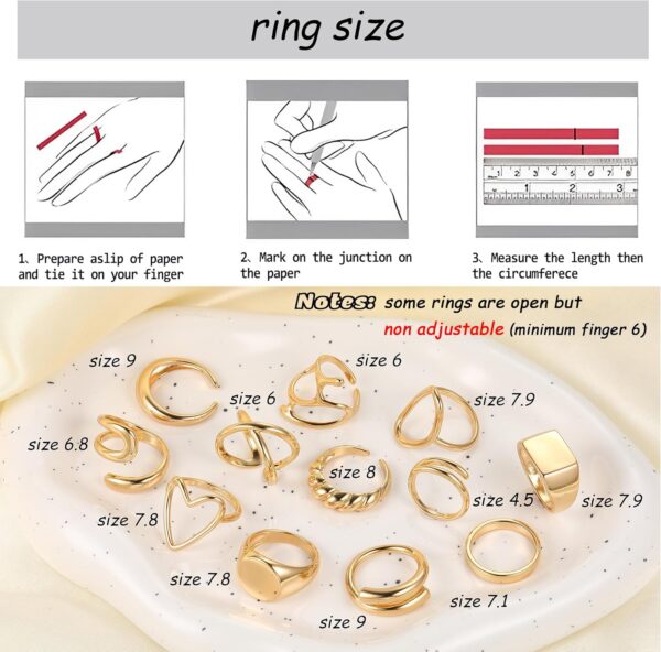 FAXHION 12PCS Gold Stackable Rings Set for Women, 18K Gold Plated Open Stacking Knuckle Ring, Adjustable Chunky Signet Rings for Gift - Image 8