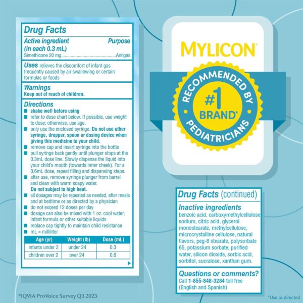 MYLICON Infants Gas Relief Drops for Infants and Babies, Dye Free Formula, 1 Fluid Ounce - Image 6