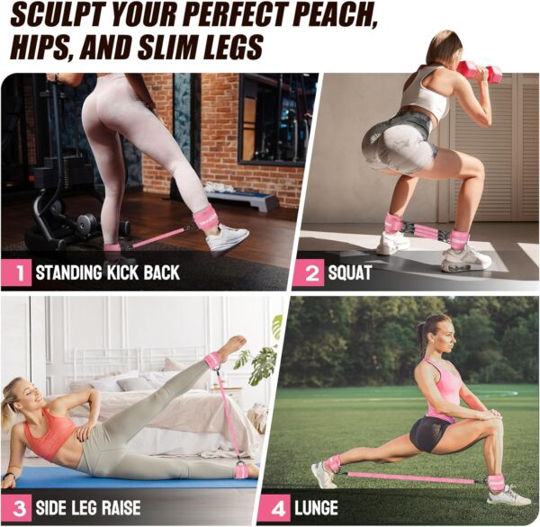 Ankle Resistance Bands with Cuffs for Working Out, Resistance Bands for Women, Exercise Bands for Leg and Glute, Booty Workout Equipment for Kickbacks, Butt and Hip Training, Ankle Weights Bands Set - Image 7