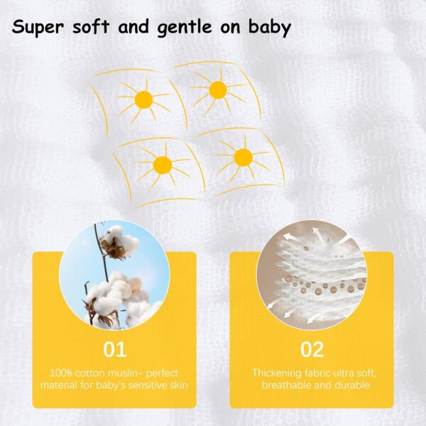 12 Pack Muslin Burp Cloths 100% Cotton Muslin Cloths Large 20''x10'' Extra Soft and Absorbent Baby Burping Cloth - White - Image 6