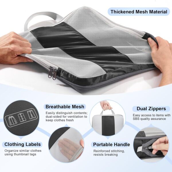 10 Set Compression Packing Cubes for Travel Essentials,Compressible Expandable Packing Cubes for Suitcase,OlarHike Luggage Organizer Bags for Travel,Handy Helper for Organizing Clothes(Black) - Image 7
