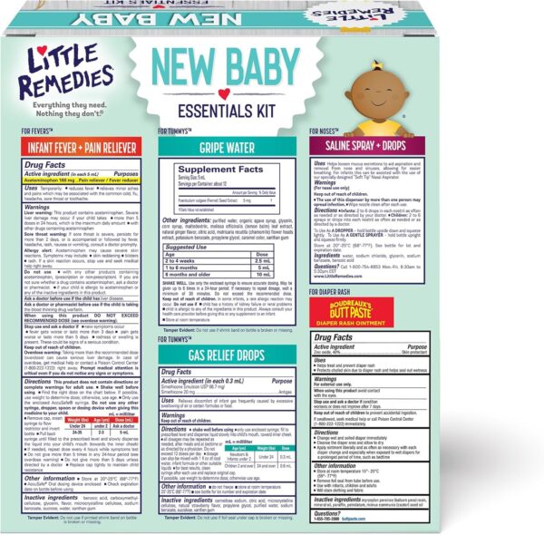 Little Remedies, New Baby Essentials Kit, 6 Newborn Essentials, Saline Nasal Spray, Gas Relief Drops, Gripe Water, Fever Reliever, & Diaper Ointment - Image 3