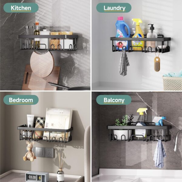 Veken Stainless Steel Shower Caddy 6-Pack, No Drilling & Rustproof, Waterproof Adhesive Shelves Rack with Soap Holder, Large Capacity Bathroom Organizers and Storage, Wall-Mounted Kitchen & Home Decor - Image 9