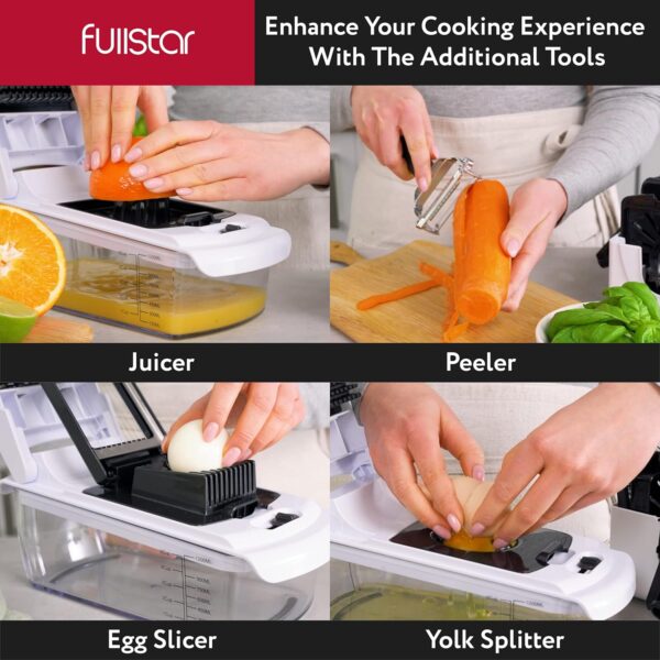 Fullstar Vegetable Chopper and Spiralizer - Food Chopper with Container, Fruit Slicer, Kitchen Gadgets & Accessories, Home Essentials (9 in 1, White) - Image 7