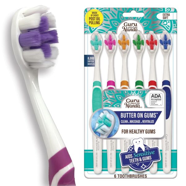 GuruNanda Butter On Gums Toothbrush, ADA Accepted, With 8000+ Ultra Soft Softex Bristles for Sensitive & Receding Gums, Perfect for Whiter Teeth, 6 Ct - Image 2