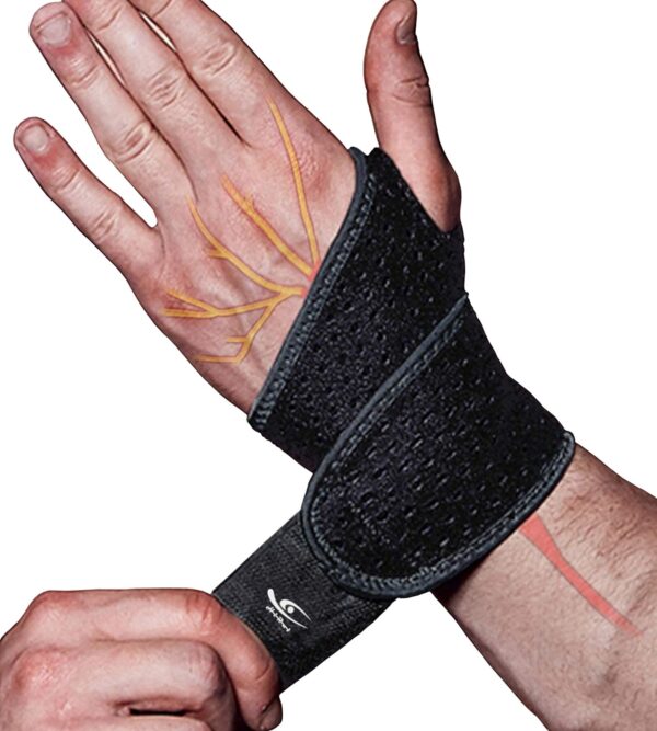 HiRui 2 Pack Wrist Compression Strap and Wrist Brace Sport Wrist Support for Fitness, Weightlifting, Tendonitis, Carpal Tunnel Arthritis, Pain Relief-Wear Anywhere-Adjustable (Black) - Image 2