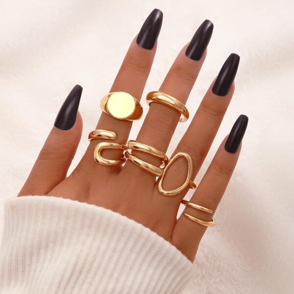 FAXHION 12PCS Gold Stackable Rings Set for Women, 18K Gold Plated Open Stacking Knuckle Ring, Adjustable Chunky Signet Rings for Gift - Image 4