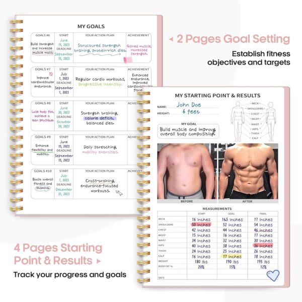 Fitness Workout Journal for Women & Men, A5(5.5" x 8.2") Workout Log Book Planner for Tracking, Progress, and Achieving Your Wellness Goals-Pink - Image 4