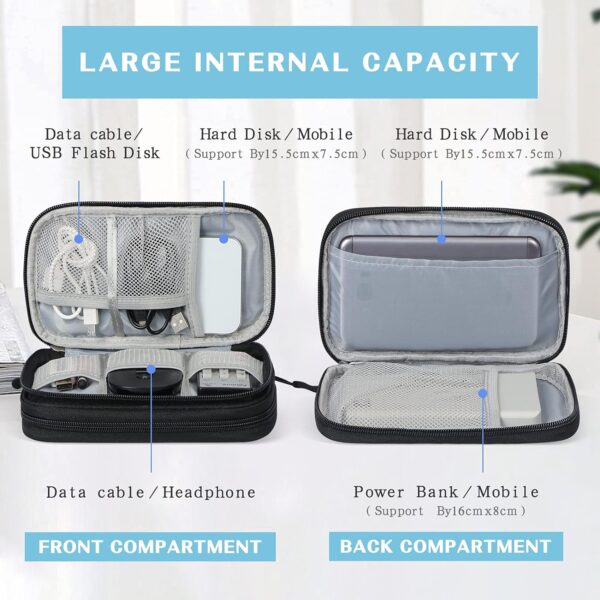 FYY Travel Cable Organizer Pouch Electronic Accessories Carry Case Portable Waterproof Double Layers All-in-One Storage Bag for Cord, Charger, Phone, Earphone Black - Image 4