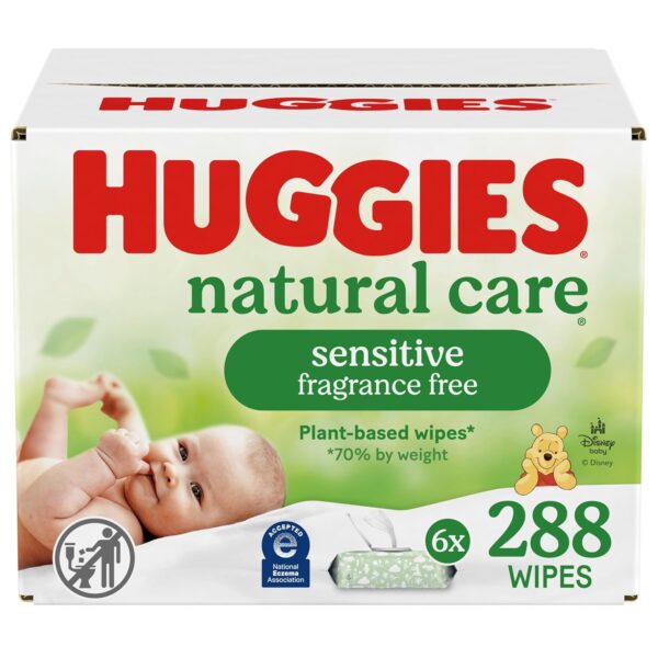 Huggies Natural Care Sensitive Baby Wipes, Unscented, Hypoallergenic, 6 Flip-Top Packs (288 Wipes Total) - Image 2