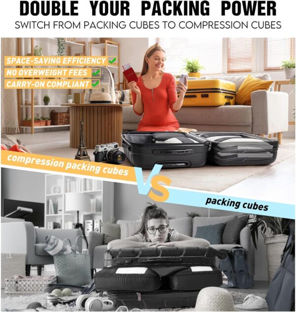 10 Set Compression Packing Cubes for Travel Essentials,Compressible Expandable Packing Cubes for Suitcase,OlarHike Luggage Organizer Bags for Travel,Handy Helper for Organizing Clothes(Black) - Image 8
