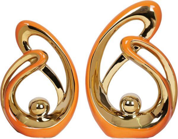 2 Pcs Orange and Gold Decor for Living Room Table Sculpture Decorations Ceramic Decor Mid Century Modern Decor Figurine Centerpieces for Dining Room Kitchen Fireplace Shelf Office Coffee Table Decor - Image 2