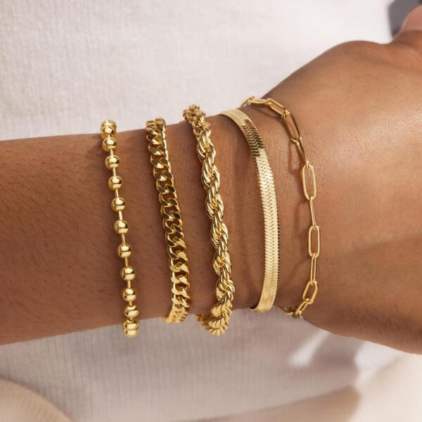 Gold Bracelets for Women,Dainty Bracelets Set for Women Trendy, Gold Bracelets Stack With Beaded, Cuban, Paperclip, Heart, Snake, Rope, Pearl, Cross, Hand Chain, Silver Jewelry Gifts for Women Christmas - Image 4