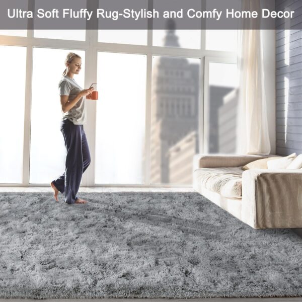 HQAYW Fluffy Area Rugs for Living Room Bedroom, Machine Washable 4x6 Ultra Soft Shag Bedside Rug,Indoor Floor Non-Slip Modern Plush Carpet for Kids,Girls,Boys and Nursery Rooms,Grey - Image 4