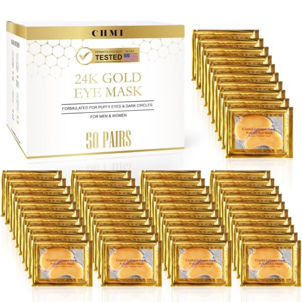 CHMI Under Eye Patches (50 Pairs) - 24K Gold Eye Patches for Puffy Eyes, Dark Circles, EyeBags and Wrinkles, Collagen Skin Care Products, Beauty & Personal Care - Image 2