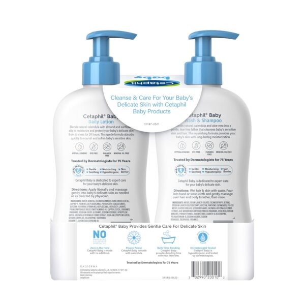 Cetaphil Baby Wash & Shampoo Plus Body Lotion, Healthy Skin Essentials, Head to Toe Hydration for up to 24 Hours, for Delicate, Sensitive Skin, 2-Pack,White - Image 9
