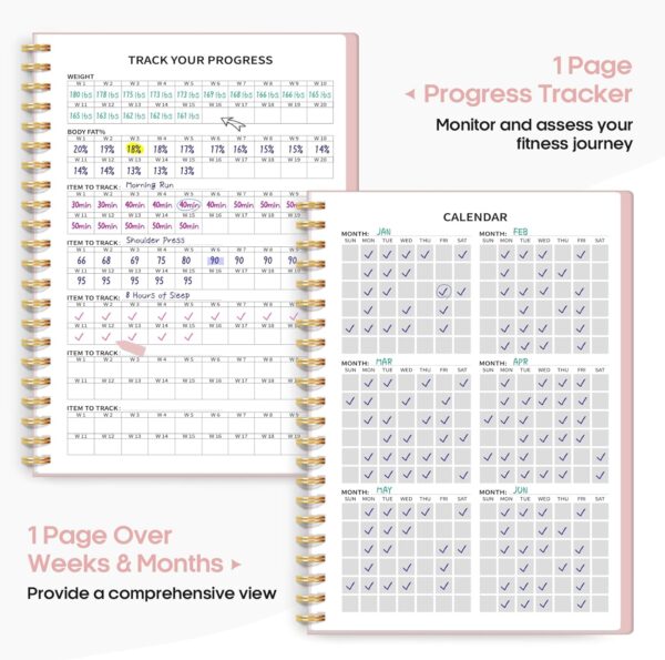 Fitness Workout Journal for Women & Men, A5(5.5" x 8.2") Workout Log Book Planner for Tracking, Progress, and Achieving Your Wellness Goals-Pink - Image 5