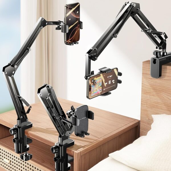 LISEN Phone Holder for Bed Desk [3rd Upgrade] Cell Phone Stand for Desk,Recording iPhone Mount for Gooseneck iPhone Holder for Filming Camera Laying Down,Bed Accessories Flexible Arm Clamp Clip Stand - Image 2