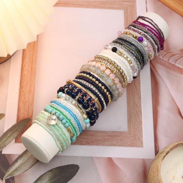LOYALLOOK 6 Sets Bohemian Stackable Bead Bracelets for Women Stretch Bohemian Style Stretch Multilayered Boho Bracelet Set - Image 7