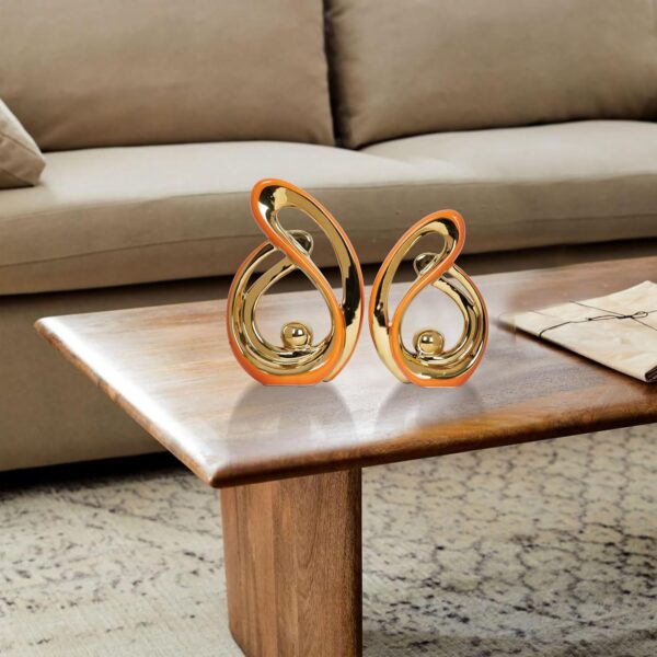 2 Pcs Orange and Gold Decor for Living Room Table Sculpture Decorations Ceramic Decor Mid Century Modern Decor Figurine Centerpieces for Dining Room Kitchen Fireplace Shelf Office Coffee Table Decor - Image 6