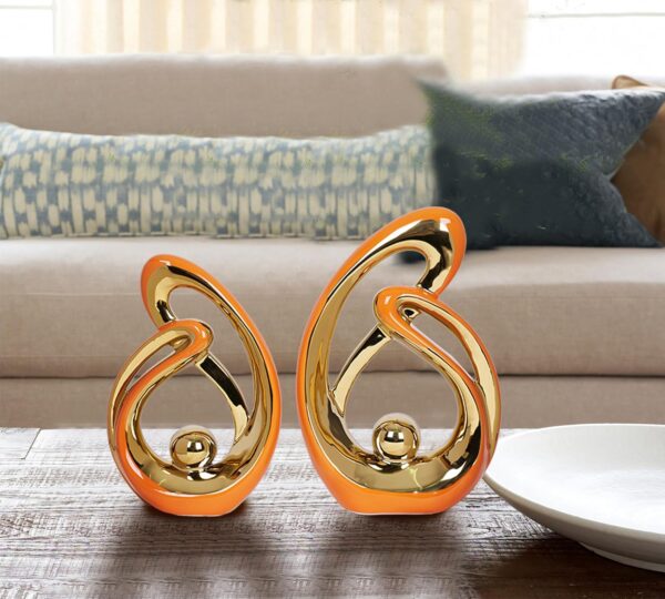 2 Pcs Orange and Gold Decor for Living Room Table Sculpture Decorations Ceramic Decor Mid Century Modern Decor Figurine Centerpieces for Dining Room Kitchen Fireplace Shelf Office Coffee Table Decor - Image 4
