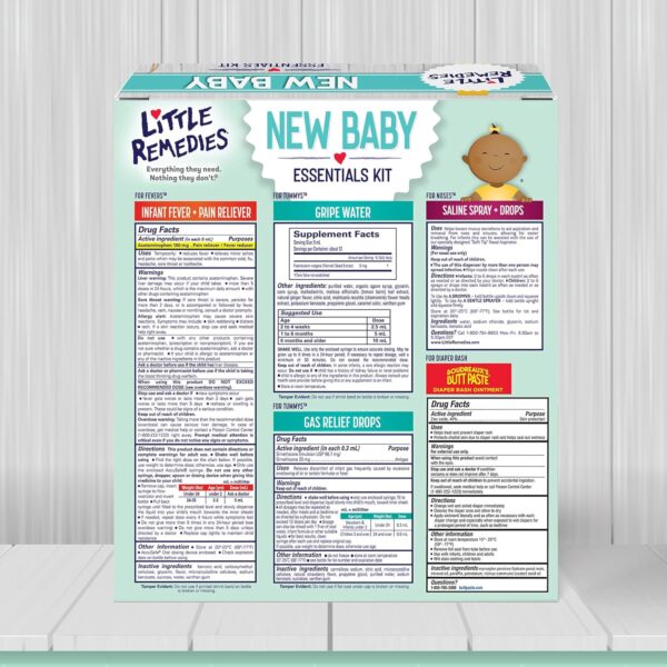 Little Remedies, New Baby Essentials Kit, 6 Newborn Essentials, Saline Nasal Spray, Gas Relief Drops, Gripe Water, Fever Reliever, & Diaper Ointment - Image 8