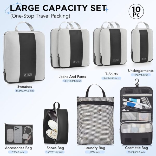 10 Set Compression Packing Cubes for Travel Essentials,Compressible Expandable Packing Cubes for Suitcase,OlarHike Luggage Organizer Bags for Travel,Handy Helper for Organizing Clothes(Black) - Image 3