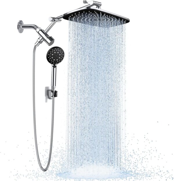 Veken Wide Rain Shower Head with 6 Modes Handheld Water Spray,High Pressure Showerhead Combo with Arm for Bathroom Accessories,Home Decor Detachable Dual Shower with Anti-Clog Nozzles,Silver Chrome - Image 2