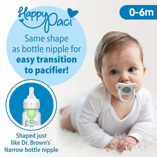 Dr. Brown's HappyPaci 100% Silicone Baby Pacifier, Contoured One-Piece Design, Cool Gray, Green, Ecru, 0-6m, BPA-Free, 3 Pack - Image 17