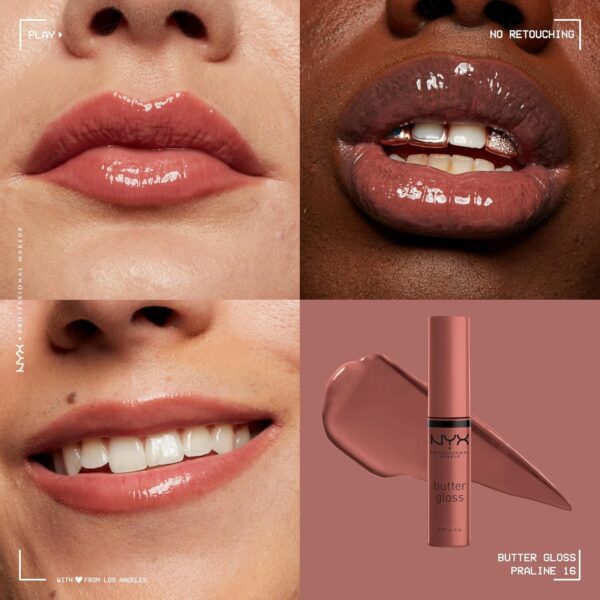 NYX PROFESSIONAL MAKEUP Butter Gloss, Non-Sticky Lip Gloss - Praline (Deep Nude) - Image 4