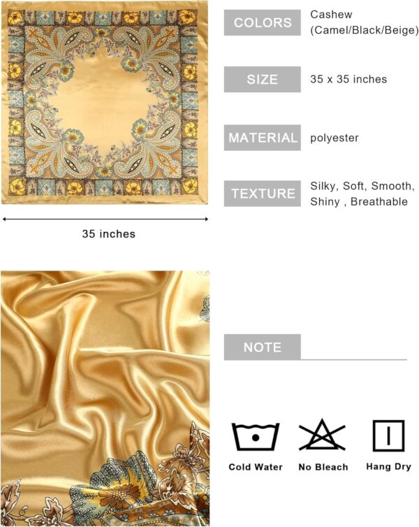 AWAYTR 35” Large Square Satin Head Scarf - 3Pcs Satin Hair Scarves Silk Bandana Scarf Headscarf Silk Feeling Scarf for Women - Image 3