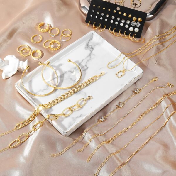 IFKM 36 PC Gold Plated Jewelry Set with 4 Necklace, 11 Bracelet, 7 Ear Cuffs Earring, 14 Knuckle Rings for Women Girls Valentine Anniversary Birthday Friendship Gift - Image 9