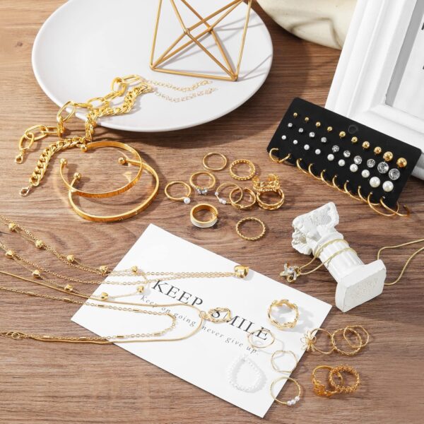 IFKM 36 PC Gold Plated Jewelry Set with 4 Necklace, 11 Bracelet, 7 Ear Cuffs Earring, 14 Knuckle Rings for Women Girls Valentine Anniversary Birthday Friendship Gift - Image 7