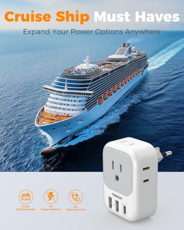 2 Pack European Plug Adapter USB C, TESSAN US to Europe Adapter 4 Outlets 3 USB Charger, Type C International Power Adaptor to Italy Spain France Portugal Iceland Germany, Europe Travel Essentials - Image 7