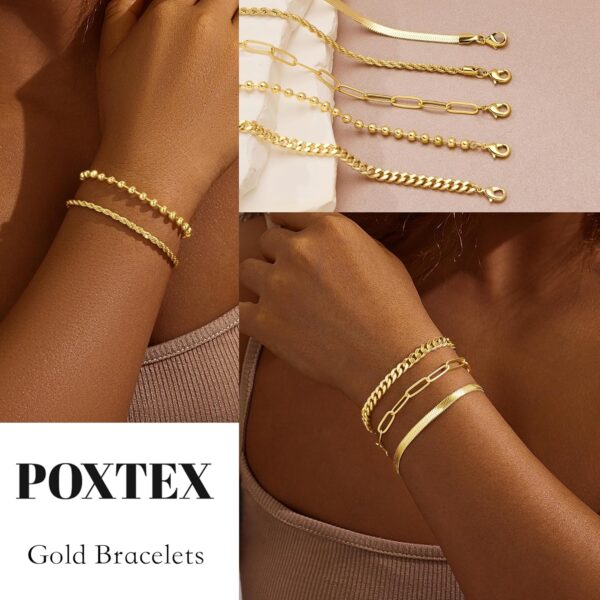 Gold Bracelets for Women,Dainty Bracelets Set for Women Trendy, Gold Bracelets Stack With Beaded, Cuban, Paperclip, Heart, Snake, Rope, Pearl, Cross, Hand Chain, Silver Jewelry Gifts for Women Christmas - Image 9