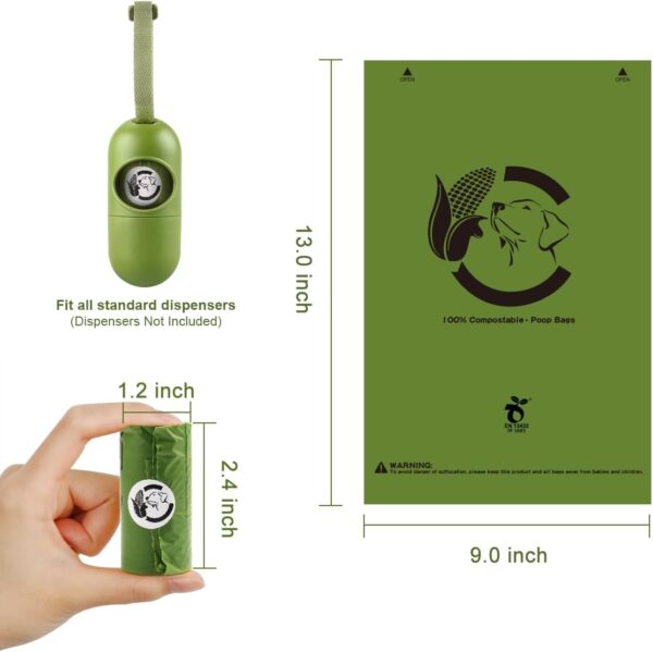 Certified Compostable Dog Poop Bags, 270 Count Landfill Friendly and Leakproof Waste Bags, Easy Open Unscented Forest Green Poop Bag for Dog, 15 Doggy Bags Per Roll (18 rolls) - Image 3