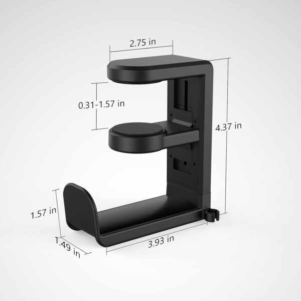 EURPMASK Rotating Headphone Stand - PC Gaming Headset Holder, Adjustable Clamp-on Under Desk Hanger With 360 Degree Swivel & Cable Clip Organizer - Black - Image 9
