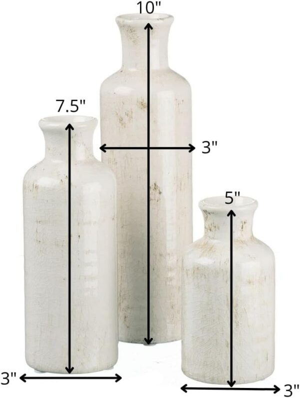 Sullivans White Ceramic Vase Set, Farmhouse Decor, Home Decorative Vase, Vases For Your Kitchen, Bedroom, Office, Living Room, Bathroom, & Shelf Centerpiece Table Decorations (CM2333) - Image 4