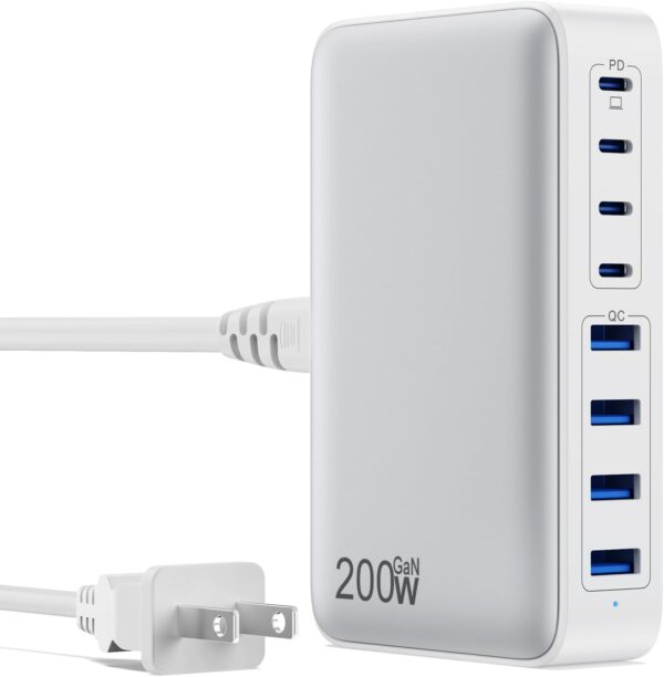 USB C Charger 200W USB C Charger Block,Upgraded GaN III 8-Port Fast Charging Station Hub,PD 65W Laptop Charging Adapter Compatible with MacBook Pro/Air,DELL,Steam Deck,iPhone 16/15/14,Galaxy S23/22 - Image 2