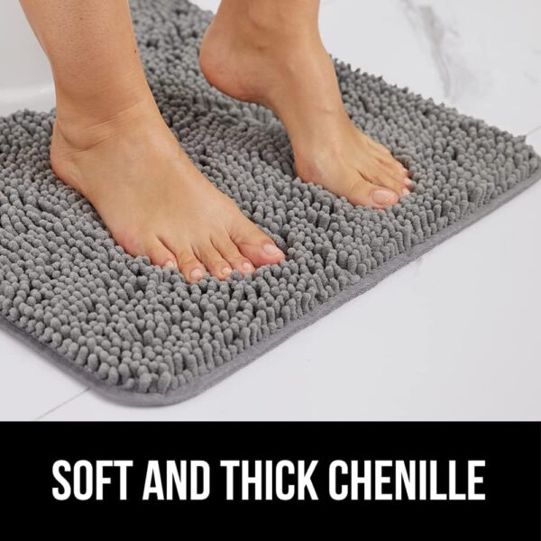 GORILLA GRIP Bath Rug Mat, Thick Soft Absorbent Chenille, Quick Dry Microfiber Mats, Rubber Backing Washable Shower Floor Rugs, Bathmat Runner, US Designed Bathroom Home Decor Accessories 24x17, Grey - Image 4