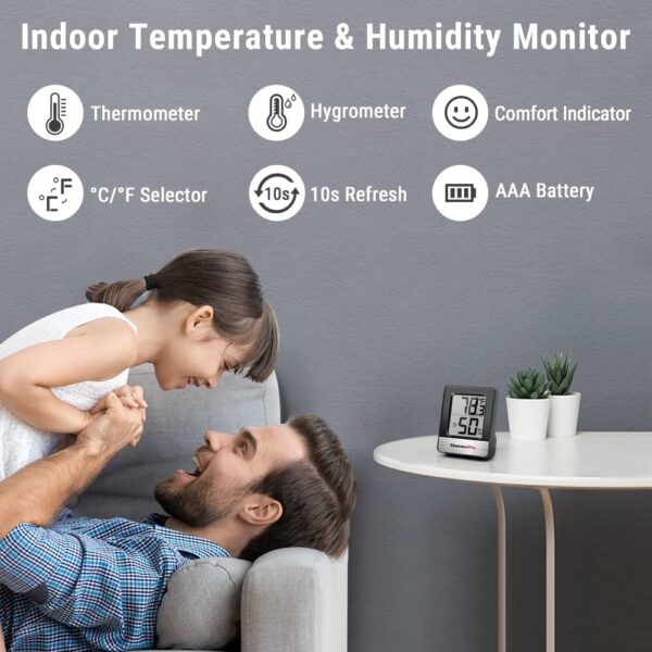 ThermoPro TP49 Digital Hygrometer Indoor Thermometer Humidity Meter Room Thermometer with Temperature and Humidity Monitor Mini Hygrometer Thermometer - Image 3