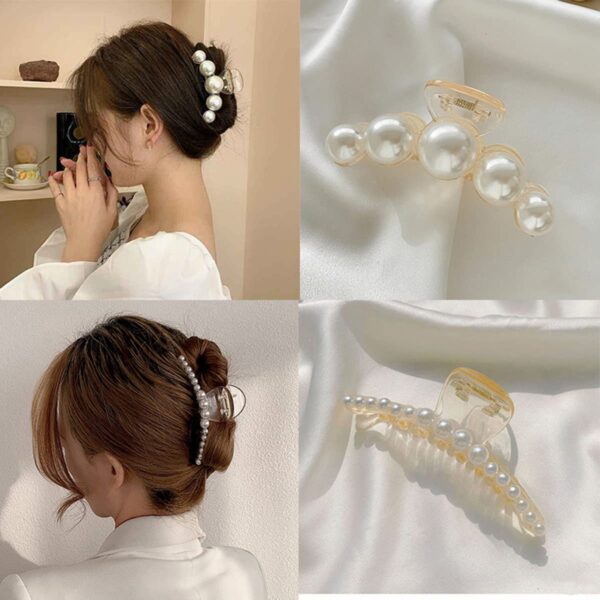 Mehayi 4 PCS Large Pearl Hair Claw Clips for Women Girls, Hair Barrette Clamps for Thick Thin Hair, Fashion Hair Accessories Headwear Styling Tools for Party Wedding - Image 9