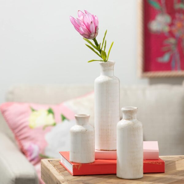Sullivans White Ceramic Vase Set, Farmhouse Decor, Home Decorative Vase, Vases For Your Kitchen, Bedroom, Office, Living Room, Bathroom, & Shelf Centerpiece Table Decorations (CM2333) - Image 5