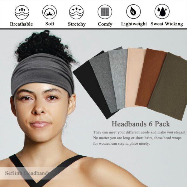Wide Headbands For Women Stretch Headband Boho Head Bands Women's Hair Band Turban Workout Hairband Accessories 6 Pack - Image 3