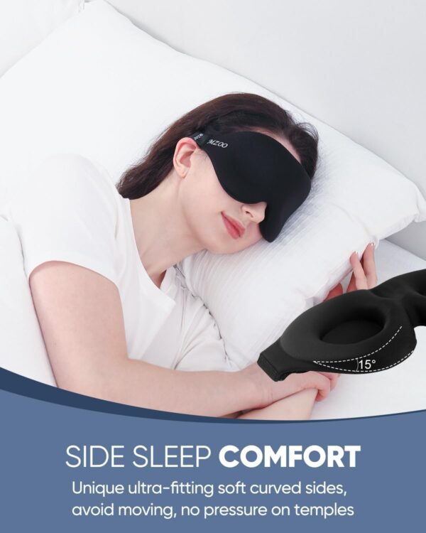 MZOO Sleep Eye Mask for Side Sleeper Men Women, Zero Eye Pressure 3D Sleeping Mask, Light Blocking Patented Design Night Blindfold, Soft Eye Shade Cover for Travel, Black - Image 4