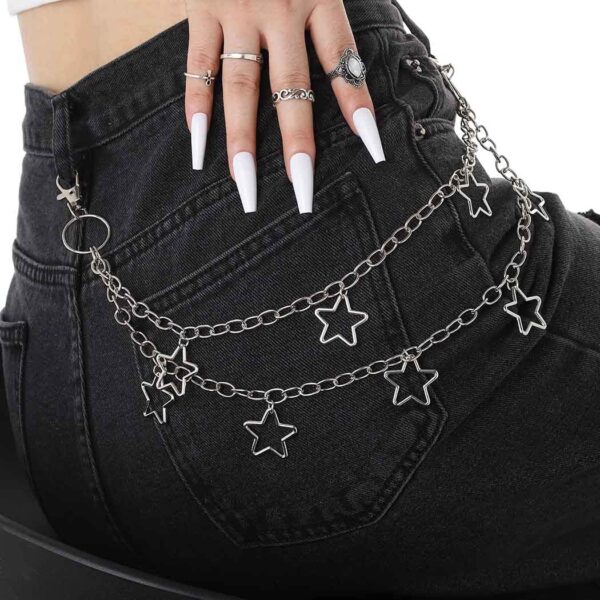 Tgirls Hip Hop Pants Chain - Goth Jean Star Punk Pocket Accessory for Women - Layered Acrylic Keychains Cute Trouser Rock Wallet for Men - Waist Body Accessories for Girls (2 Stat-1) - Image 8