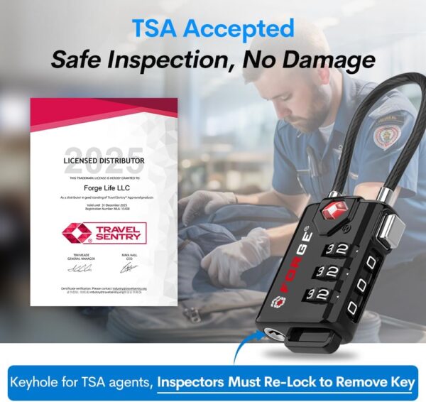 TSA Approved Cable Luggage Locks, Re-settable Combination with Alloy Body - Image 3