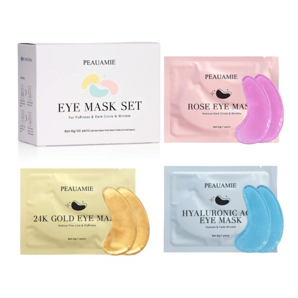 Under Eye Patches Gold and Hyaluronic Acid for puffy eyes,Rose Eye Masks for Dark Circles and Puffiness skin care Smooth Wrinkles products 30 Pairs - Image 6