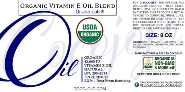 Dr Joe Lab Vitamin E Oil Organic Skin Hair Face Liquid Vitamin E Body 100% Pure Moisturizes Nourishes Non GMO Gluten Free 8 Oz - Image 3