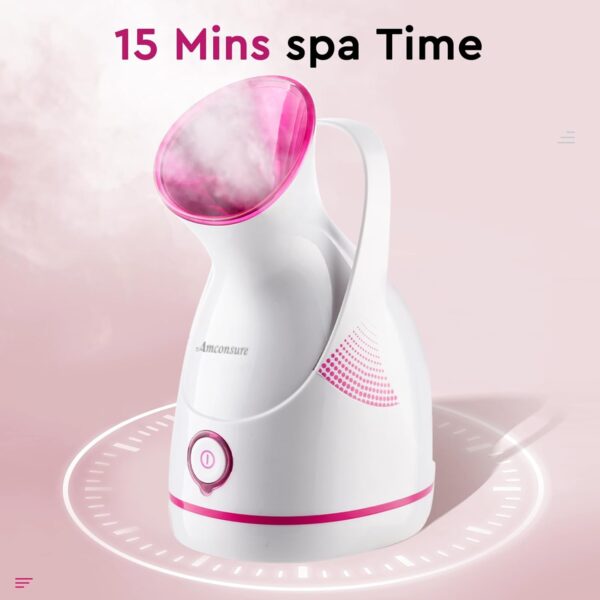 Amconsure Facial Steamer - Nano Ionic Face Steamer Warm Mist Steamer for Home Sauna SPA, Humidifier for Face Steamer for Deep Cleaning Unclogs Pores Sinuses - Bonus 5 Piece Stainless Steel Skin Kit - Image 9